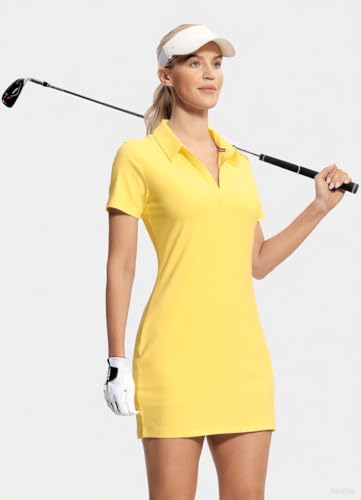 Image of Hiverlay Golf Dresses for Women with Shorts and Pockets, V-Neck Short Sleeve Tennis Dress, Workout Athletic Dresses