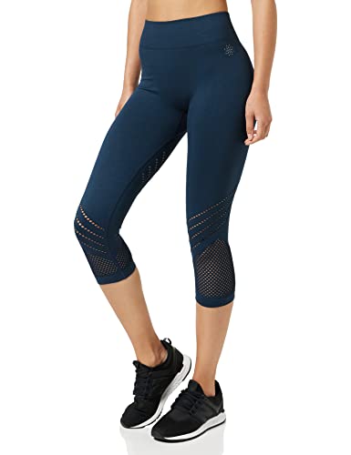 AURIQUE Women's Seamless Cropped Running Leggings, Blue, 14