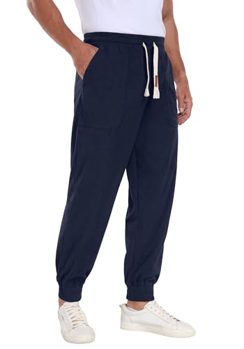 Askdeer Mens Corduroy Joggers Pants Casual Cargo Pants Drawstring Elastic Waist Baggy Tapered Sweatpants with 3 Pockets Navy Blue3