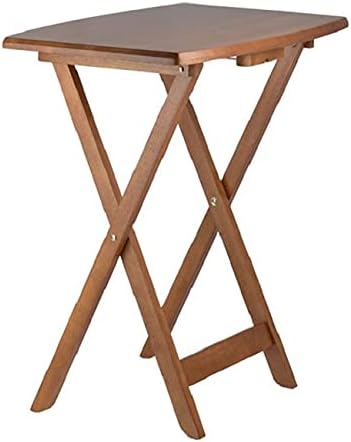 Contemporary Home Living Set of 5 Teak Brown Wooden Snack Tables with Storage Stand, 25.50”
