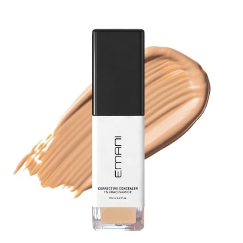 Emani HD Corrective Liquid Mineral Concealer for Sensitive Skin – Full Coverage Concealer with Vitamin C & Hyaluronic Acid, Lightweight, Long-Lasting, Vegan & Cruelty-Free, 0.3 Fl Oz, Medium