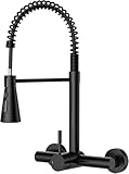 DAYONE Grifo Cocina de Pared Flexible con 3 Tipos de Chorro Negro, Grifería de Fregadero Giratorio a 360​°, Mezclador Resorte de Acero Inoxidable 304, Aireador Extraíble, Alta Presión