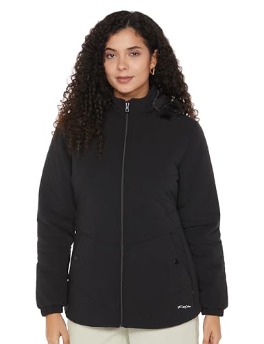 Image of Qube By Fort Collins Women's Medium-Length Bomber Jacket with Detachable Hood Stylish Winterwear for All-Day Comfort |Material: Nylon