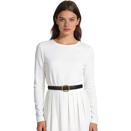 Image of Aurolran Women's Leather Belt with Buckle - Ideal for Dresses, Jeans, and Coats