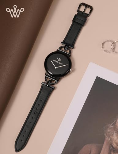 Image of Wearlizer Leather Bands Compatible with Google Pixel Watch 4 /3 41mm /Pixel Watch 2 /1 Band Women, Dressy Designer Slim Leather Strap with D-Shape Metal Buckle for Pixel Smartwatch Accessories