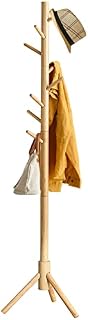 IBUYKE Wood Coat Rack Free Standing, Entryway Hall Tree Coat Tree, Adjustable Coat Tree with 8 Hooks, for Home or Office Clothes, Scarves, Handbags, Natural Color RF-1193