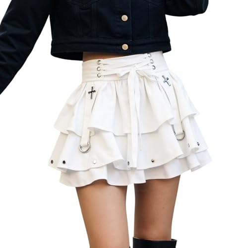 Falda punk con cordones y diseño de capas asimétricas para moda gótica