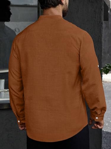 Image of GRECIILOOKS Kurta for Man | Shirt for Man Regular Fit | Mens Casual Shirts | Linen Shirt for Man's | Full Sleeve Shirts for Mens Stylish | Mandarin Collar | Kurta Placket Style