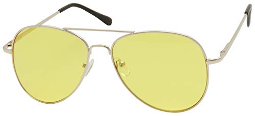 ShadyVEU Oversized Retro Slim Gold Pilot Cop Style Yellow Tint Night Driving Blue Blocking 80's Vintage Sunglasses3