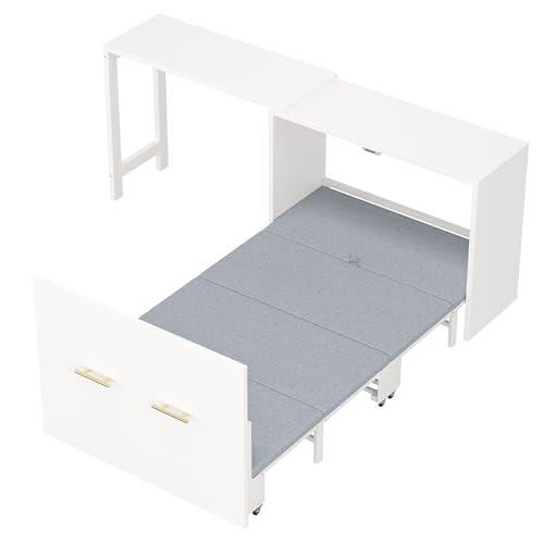 GDFStudio Twin Size Murphy Cabinet Bed with Desk Convertible Murphy Chest Bed with Foldable Cushion and Dresser, Space Saving Furniture Adjustable Desk White by GDFStudio - Image 5