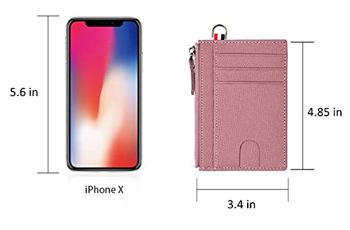 Genuine Saffiano Leather Front Pokcet Slim Minimalist Wallet, ID Badge RFID Card Case with Zipped Pocket (Royal Blue Holder)3