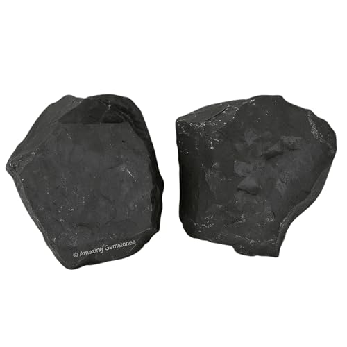 Image of Amazing Gemstone 2 Pieces Shungite Raw Crystals and Healing Stones, Natural Rocks for Tumbling and DIY Raw Stones and Crystals