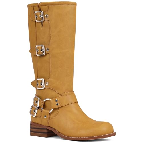 Knee High Boots Women Square Toe Pull On Wide Calf