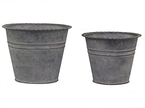 2-TLG Set Blumentopf Übertöpfe französisch Antique Zink in Grau Deko, H 9-10/D 10-13 cm