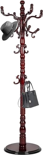 Perchero independiente con 14 ganchos y base redonda sólida, árbol de pasillo de altura ajustable, color marrón, 185 cm