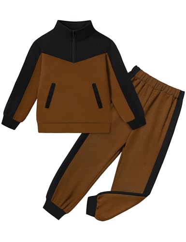 Boys Clothes Solid Color Block Kid Boys' Clothing Sets Stand Collar Half-Zip Sweatsuit 2pcs Outfits with Pocket 6-12y