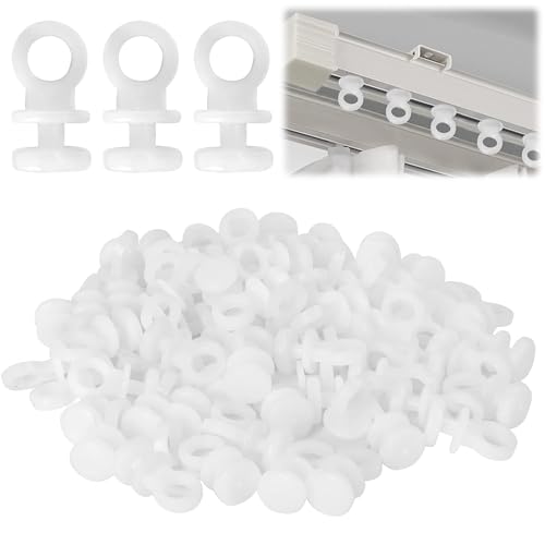 JOYVOX Curtain Rail Gliders Plastic White Curtain Hooks, 100-Pack Plastic White Curtain Rail Gliders - Smooth Sliding Hooks for Easy Curtain Movement on Tracks & Rails