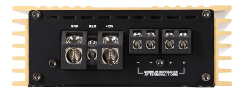 Image of Rockville RD600.1 Gold 1 Ohm Mono Car Amplifier, 600W RMS / 2400W Peak | Compact Class D, Metal Bass Knob, Clipping Indicator, MOSFET Power Supply, 45Hz Bass Boost, Tiffany RCA, Car Audio Amp