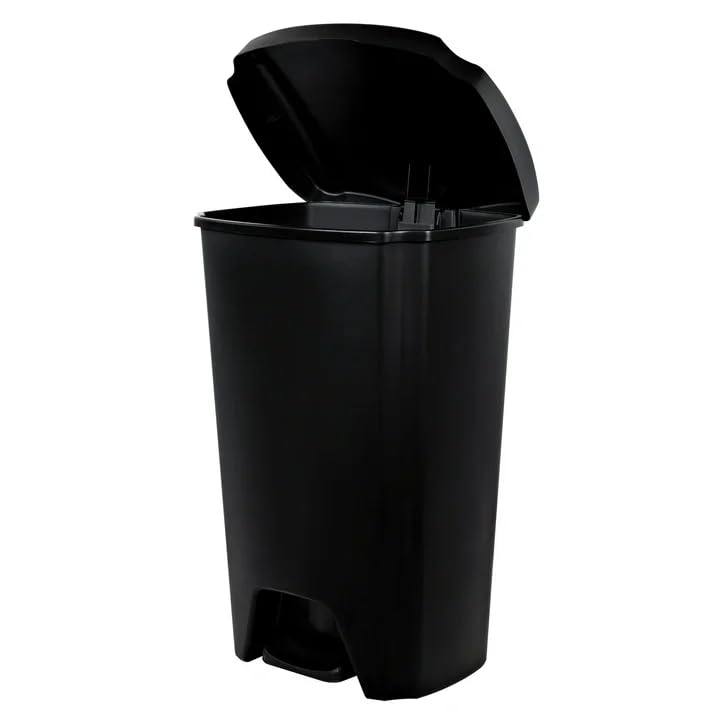 12.1 Gallon Step Trash Can with Lid - Black Plastic Kitchen Garbage Bin, Black, for Modern Home & Office Use