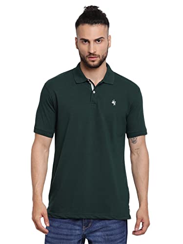 Image of Cantabil Men's Cotton Blend Solid Polo Neck T-Shirt (Regular Fit)