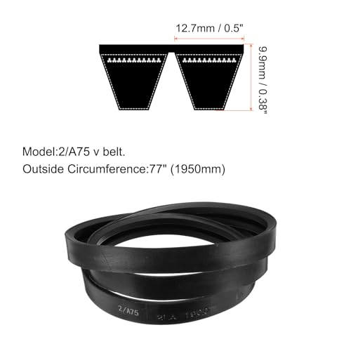 Image of uxcell 2 /A75 or 2 /4L770 Banded V-Belt Classic Wrapped Rubber, 2 Banded /2 Ribs, A Profile, 75 inch(1900mm) Inside Circumference