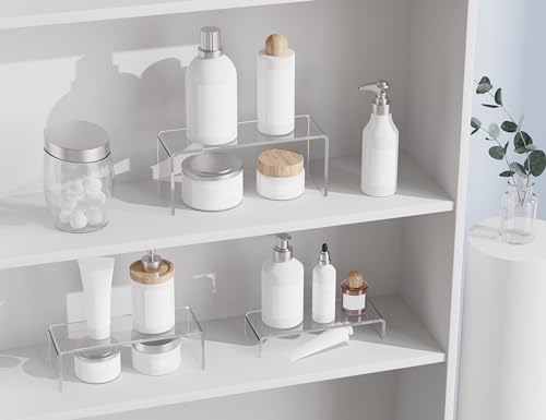 6pcs Acrylic Display Riser Stands, Clear Perspex Shelves for POP Figures, Acrylic Risers Showcase Shelf, Tiered Plastic Display Stand for Collectibles, Perfume, Fragrance, Makeup, Cupcake, Jewelry