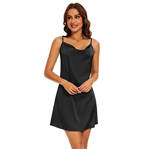 Image of Women's Long Silky Tank Top Adjustable Spaghetti Strap Camisole Slip Dress