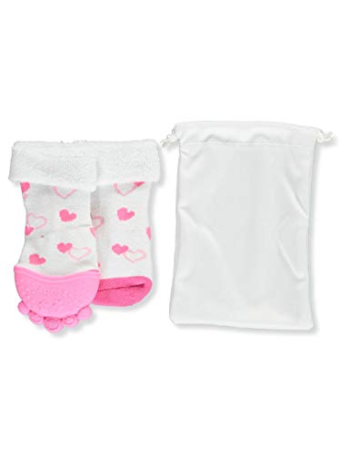 Image of Nuby Soothing Teether Sock, Pink Hearts, 5 inch