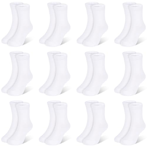 SPTRAMLE Kids Socks 12 Pairs Crew Socks for Toddler Boys Girls 4-7 Years Athletic Mid Cut Sock Multipack White