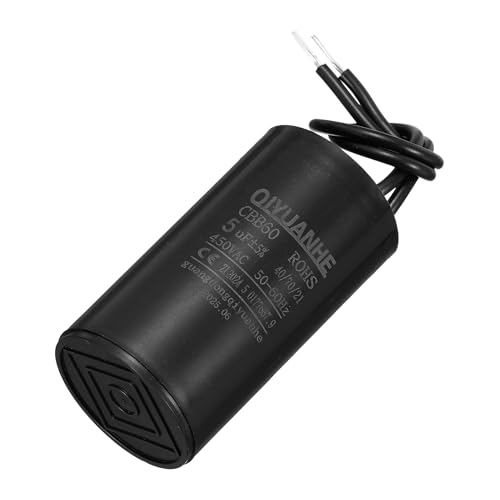 Image of sourcing map CBB60 Run Capacitor 5uF 450V AC 2 Wires 50/60Hz Cylinder Motor Running Capacitor 34x60mm for Air Compressor Water Pump, Black