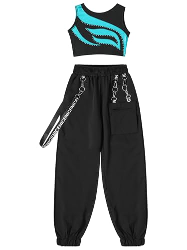 Girls 2 Piece Sweatsuit Kids Crop Top with Cargo Pants Streetwear Jazz Hip Hop Dance Outfit3
