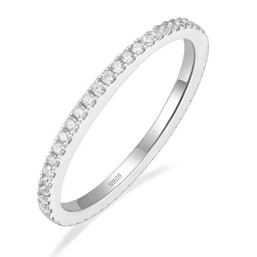EAMTI 2mm 925 Sterling Silver Wedding Band Round Cubic Zirconia