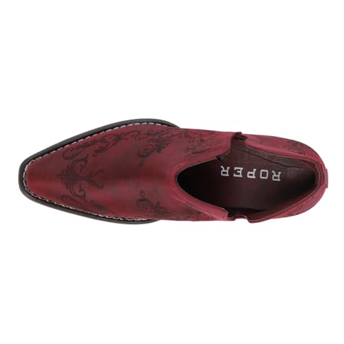 ROPER Womens Ava Laser Embossed Snip Toe Casual Boots Ankle Low Heel 1-2" - Red4