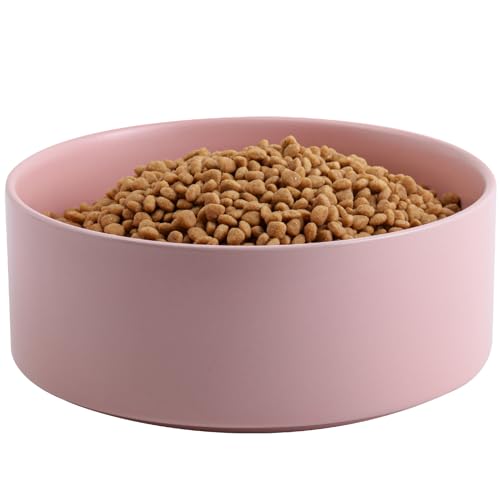 Addggo Ciotola per cani in ceramica rosa da 24,1 cm, per cani di grandi dimensioni, extra large, antiscivolo, ponderata, per cibo e acqua, ciotola per cani Dubale Big Heavy (2400 ml)