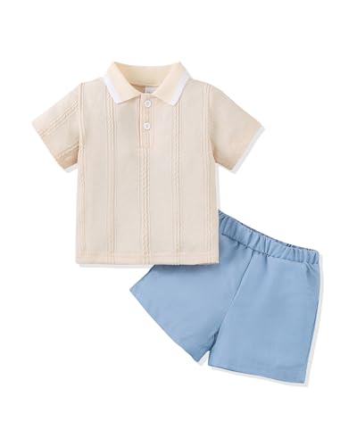 Renotemy Boy Clothes 4T 5T Littler Summer Outfits for Boys Apricot Polo Shirt Blue Shorts Set Comfortable 2-Piece Outfits Boys Fashion Clothes