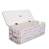 Rustic Cable Management Box & Cord Organizer- Cable Organizer for Desk, Home, Office. Hides Wires, Surge Protectors, Power Strips. Eco Friendly Mango Wood Cord Management Solution (Rustic White)