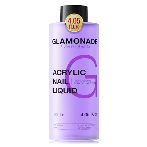 Glamonade Acrylic Nail Liquid: Acrylic Liquid Monomer for Acrylic Powder Easy to Operate Monomer for Acrylic Nails Non-Yellowing MMA-Free Formula Application Nail Extension Nail Carving 120ml