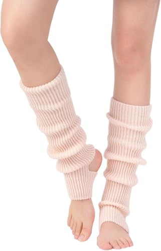 Image of YUANQIAN Women Winter Extra Soft Long Legwarmer Warmer Knitted Stirrup Leg Warmers for Yoga Ballet Dance