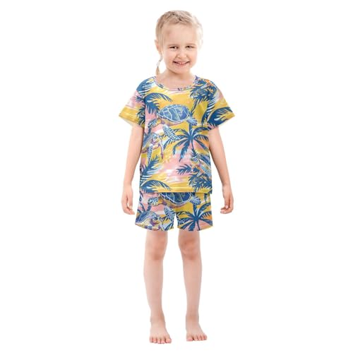 ALAZA Sea Turtle Palm Trees Pajamas Short Sleeve 2 Piece Sleepwear Top and Bottom Pajama Set Unisex3