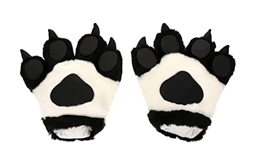 LANFIRE Guantes de mano de garra de pata animal Fluffy Artifical Guantes de pata de tigre Garra de leopardo dinosaurio garra oso garra Guantes Disfraz de fiesta para niños y adultos. (Panda) Cover