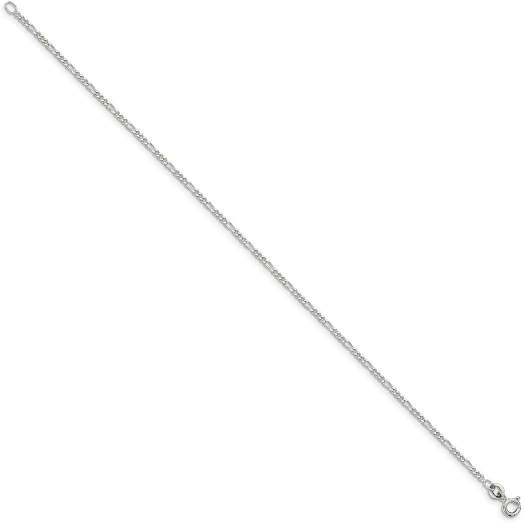 JewelryWeb 925 Sterling Silver Solid Polished 1.75mm Figaro Chain Bracelet Spring-Ring Link Bracelet for Women and Men