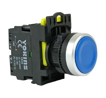 Image of Yokins Push Button, EB2M-A-10-B, 22mm Blue color with spring return with 1NO (copper & silver contacts)