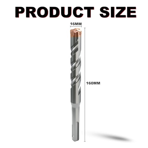 METOTY SDS Plus Hammer Drill Bit 16mm×160mm, with 4 Carbide Cutting Edges, Head with Coating, Masonry Drill, Hammer Drill - Image 2