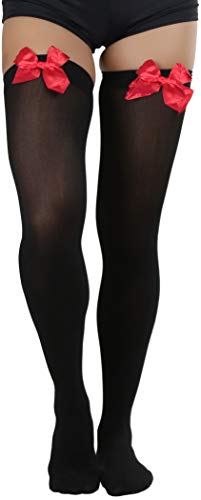 Image of ToBeInStyle Women's Opaque Long Thigh High Stockings w /Decorative Front Satin Bow