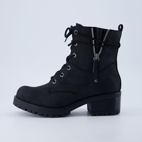 Dunes Women's Kobe Heeled Combat Boots – Lace-Up with Side Zipper, Memory Foam Insoles, Faux Fur Lining, Vegan Nubuck Leather, Wide Widths Available2