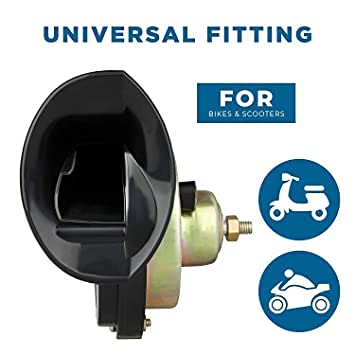 URJIT Universal Windtone Horn (2 and 4 wheelers), Black color, Heavy plastic body, Set of 2, 12V Voltage