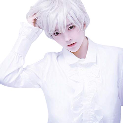 Clzoud Short Adult White Guy Boy Men Short Perfect Band Wig For Carnivals Party Wig Wig And Lace Front Wig (White, One Size) #TOP4