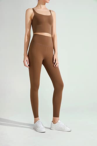 Leggings capris de compresión para mujer mallas marrones L con control de abdomen para fitness yoga 5