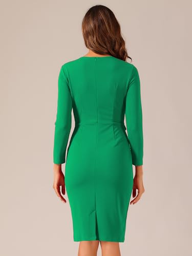 Image of Allegra K Women's Long Sleeve Office Work Peplum Sheath Dress | Crew Neck, Bellow the Knee, Dressy Casual Business Formal Outfits, Professional Interview Outfits