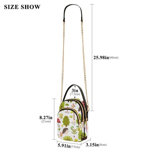 Women Shoulder Handbag Colorful Phone Purse Chain Strap Handbag Quilted Designer Satchel Crossbody Bag Cute Cartoon Hedgehogs Plants3